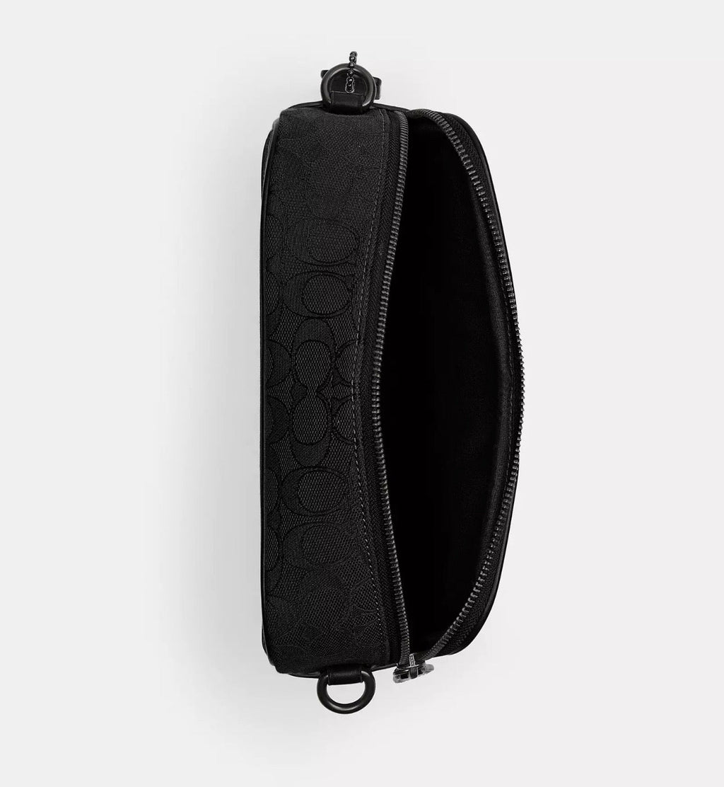 NWT Coach Medium Theo Camera Crossbody Bag In Signature Jacquard & Leather in Black