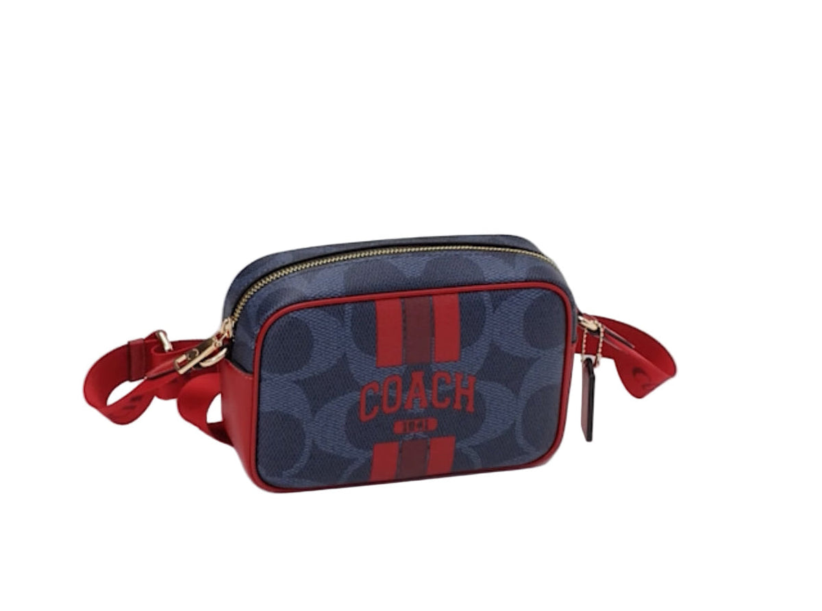 NWT Coach Mini Jamie Camera Crossbody Bag In Signature Canvas & Leather With Varsity Stripe