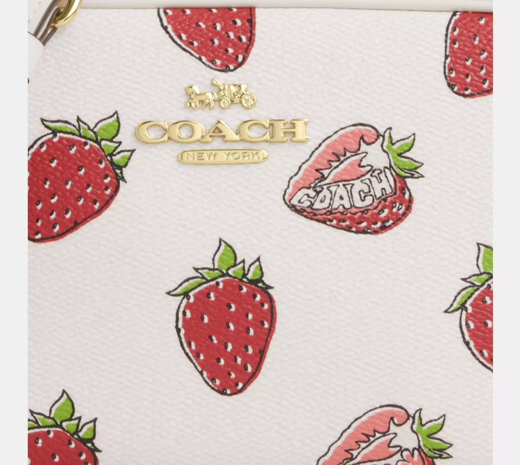 NWT Coach Mini Jamie Camera Bag With Strawberry Print In Chalk/Red