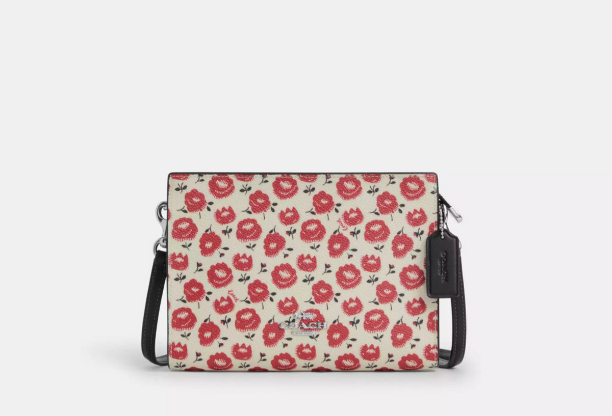 NWT Coach Slim Crossbody Bag With Floral Print In Chalk/Red