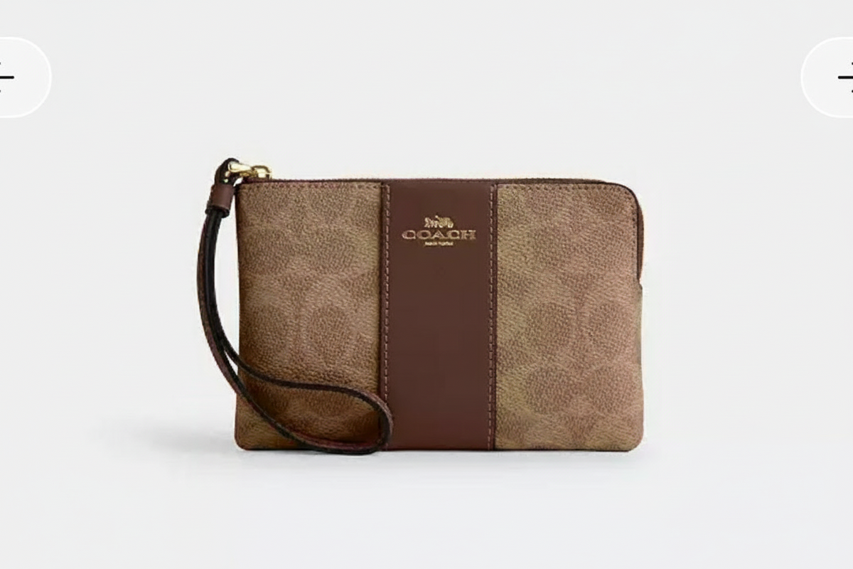 NWT Coach Signature Canvas & Leather Corner Zip Wristlet Wallet